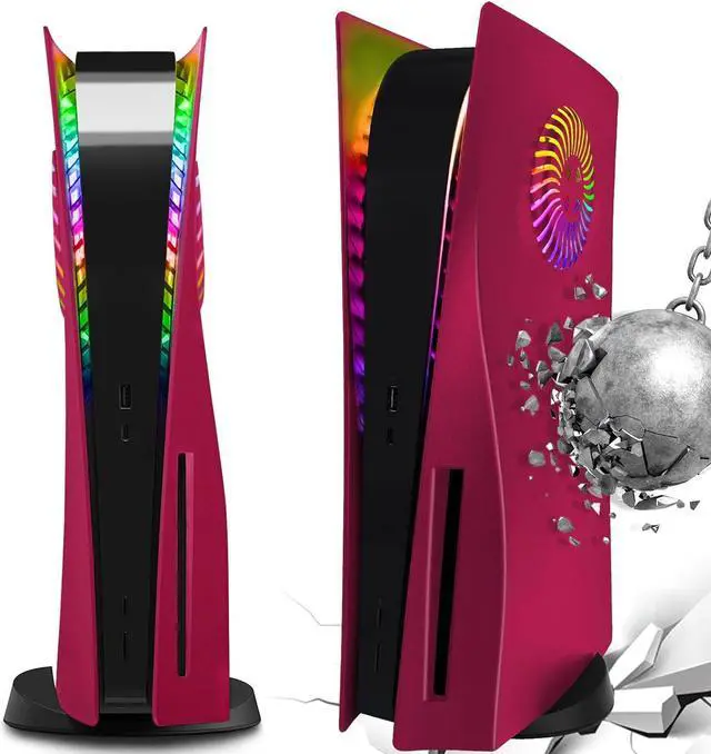 Main image of BONAEVER Cover Plates with RGB Light Strip for Playstation 5 Disc Version and Cooling Vent, PS5 Faceplate PS5 Accessories Bundle Console Skin Shell Custom with 400+ Effects LED Lights Ring Red