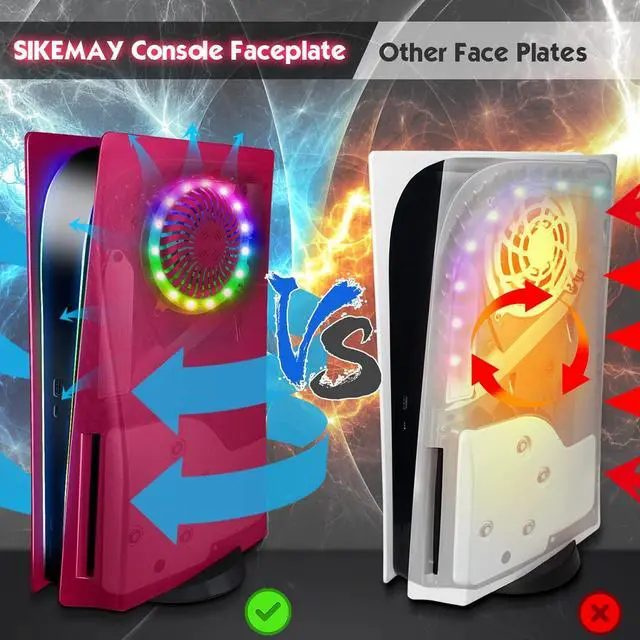 Alt view image 5 of 7 - BONAEVER Cover Plates with RGB Light Strip for Playstation 5 Disc Version and Cooling Vent, PS5 Faceplate PS5 Accessories Bundle Console Skin Shell Custom with 400+ Effects LED Lights Ring Red