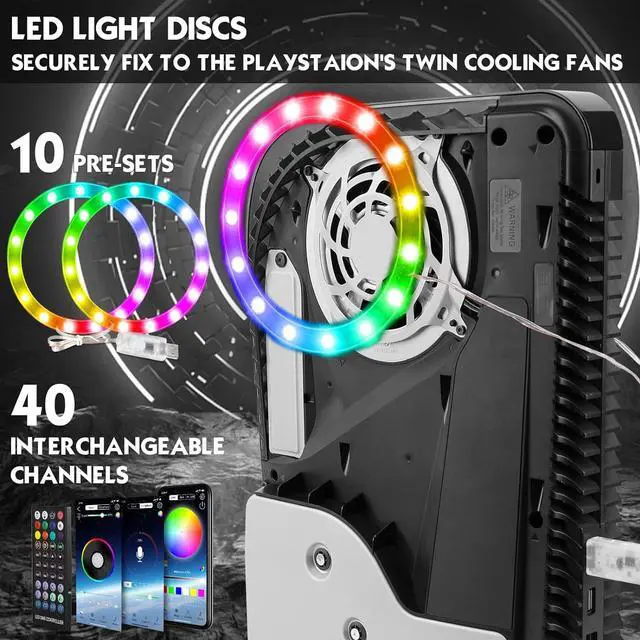 Alt view image 6 of 7 - BONAEVER Cover Plates with RGB Light Strip for Playstation 5 Disc Version and Cooling Vent, PS5 Faceplate PS5 Accessories Bundle Console Skin Shell Custom with 400+ Effects LED Lights Ring Red