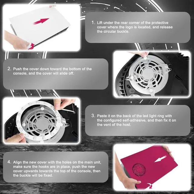 Alt view image 7 of 7 - BONAEVER Cover Plates with RGB Light Strip for Playstation 5 Disc Version and Cooling Vent, PS5 Faceplate PS5 Accessories Bundle Console Skin Shell Custom with 400+ Effects LED Lights Ring Red