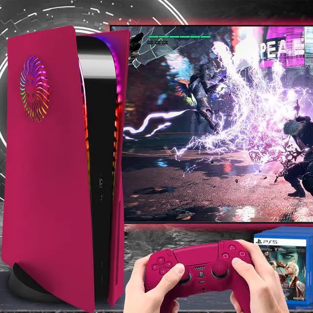 Alt view image 2 of 7 - BONAEVER Cover Plates with RGB Light Strip for Playstation 5 Disc Version and Cooling Vent, PS5 Faceplate PS5 Accessories Bundle Console Skin Shell Custom with 400+ Effects LED Lights Ring Red