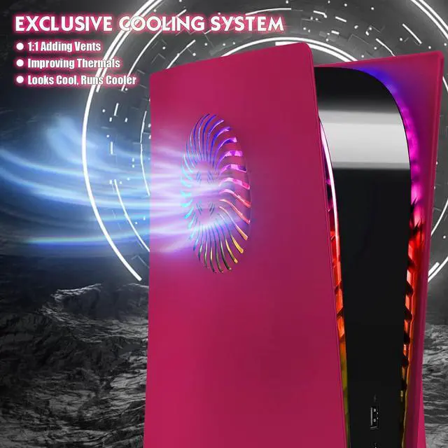 Alt view image 4 of 7 - BONAEVER Cover Plates with RGB Light Strip for Playstation 5 Disc Version and Cooling Vent, PS5 Faceplate PS5 Accessories Bundle Console Skin Shell Custom with 400+ Effects LED Lights Ring Red