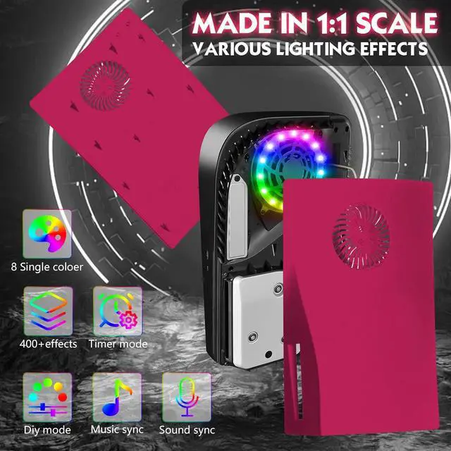 Alt view image 3 of 7 - BONAEVER Cover Plates with RGB Light Strip for Playstation 5 Disc Version and Cooling Vent, PS5 Faceplate PS5 Accessories Bundle Console Skin Shell Custom with 400+ Effects LED Lights Ring Red
