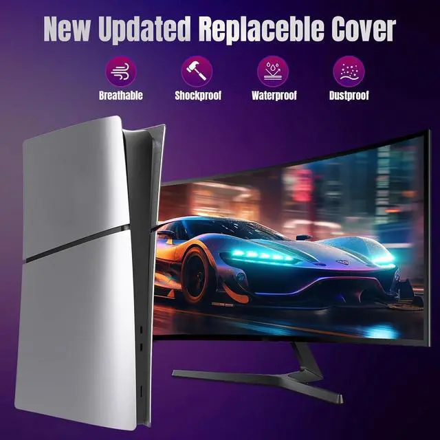 Alt view image 4 of 7 - BONAEVER Slim Digital Edition Cover Plates for New PS5 Slim Console, Shell Panels Compatible with New Playstation 5 Slim Accessories Protective Replacement Faceplate Silver