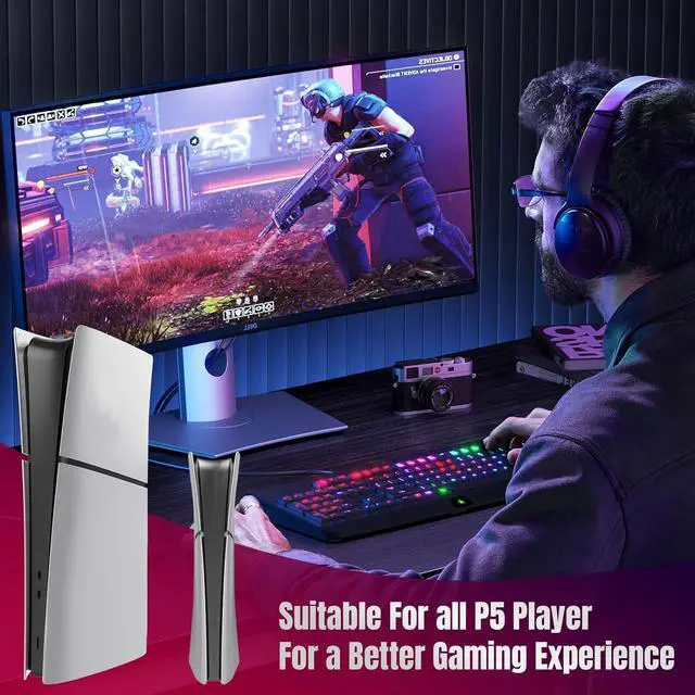 Alt view image 2 of 7 - BONAEVER Slim Digital Edition Cover Plates for New PS5 Slim Console, Shell Panels Compatible with New Playstation 5 Slim Accessories Protective Replacement Faceplate Silver