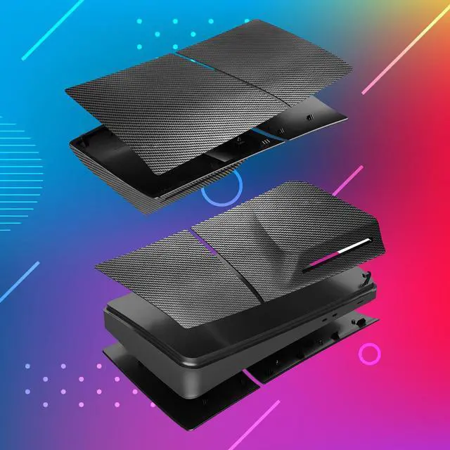 Alt view image 7 of 7 - BONAEVER Slim Disc Edition Cover Plates for PS5 Slim Console, Shell Panels Compatible with Playstation 5 Slim Accessories Protective Replacement Faceplate - Carbon Fiber Black