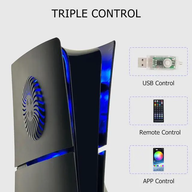Alt view image 5 of 7 - BONAEVER Faceplate for PS5 Slim Disc Edition with RGB Light Strip and Dust Filter with Cooling Vents DOBEWINGDELOU 400+ Effects LED Light Ring Console Face Plate Cover DIY Decoration Kit Accessories