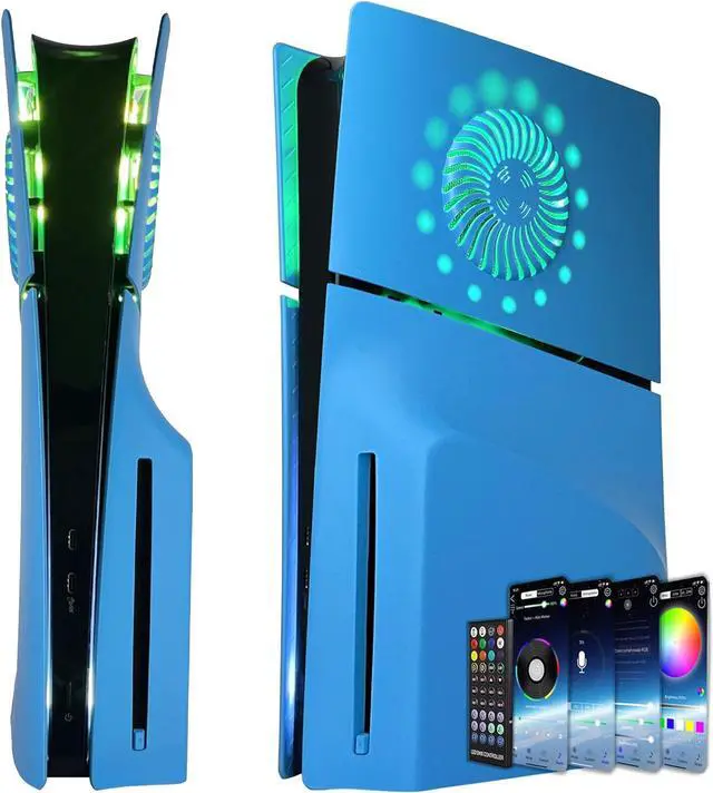 Main image of BONAEVER Faceplate for PS5 Slim Disc Edition with RGB Light Strip and Dust Filter with Cooling Vents 400+ Effects LED Light Ring Console Face Plate Cover DIY Decoration Kit Accessories Blue