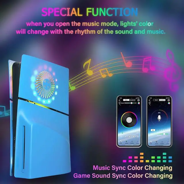 Alt view image 6 of 7 - BONAEVER Faceplate for PS5 Slim Disc Edition with RGB Light Strip and Dust Filter with Cooling Vents 400+ Effects LED Light Ring Console Face Plate Cover DIY Decoration Kit Accessories Blue