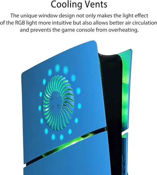 Alt view image 3 of 7 - BONAEVER Faceplate for PS5 Slim Disc Edition with RGB Light Strip and Dust Filter with Cooling Vents 400+ Effects LED Light Ring Console Face Plate Cover DIY Decoration Kit Accessories Blue