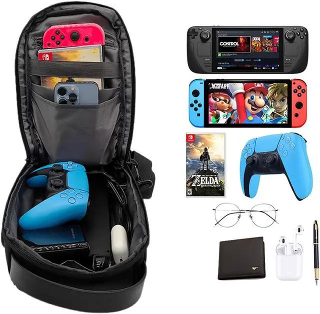 Alt view image 3 of 7 - BONAEVER Carrying Case for Switch/Steam Deck/Steam Deck OLED/Legion Go/ROG Ally Gaming Handheld and Accessories Chest Bag, Protective Hard Shell Travel Bag with Anti-theft Lock & USB Charging Port