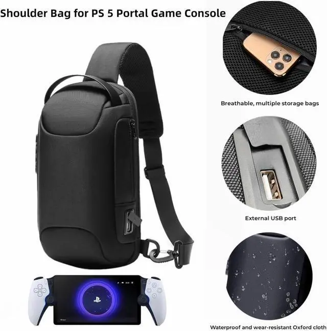 Alt view image 6 of 7 - BONAEVER Carrying Bag Compatible with Playstation Portal Remote Player, Shoulder Crossbody Bag for PS Portal Game Console & Accessories, USB External Port for Charging Scratch-Proof Dustproof