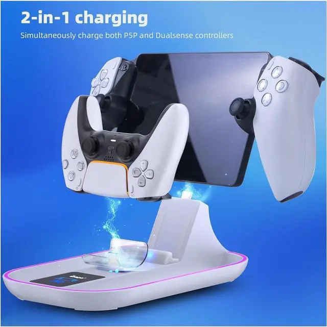 Alt view image 6 of 7 - BONAEVER PS5 Portal Charging Station for Playstation Portal Remote Player and PS5 Controller with Charging Cable and RGB Light, Charge Stand Holder Accessories for Playstation Portal