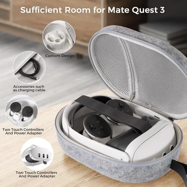 Alt view image 3 of 7 - BONAEVER Hard Carrying Case for Meta Quest 3 - Compact design, Multiple Compartments for Elite Version VR Headset, Controllers and Accessories, Travel with Protection