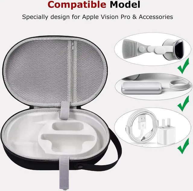 Alt view image 2 of 7 - BONAEVER Hard Carrying Case for Apple Vision Pro, Compatible with Battery & Charger Accessories Compact design Handheld Travel Case Waterproof Shockproof Portable Bag for Apple Vision Pro