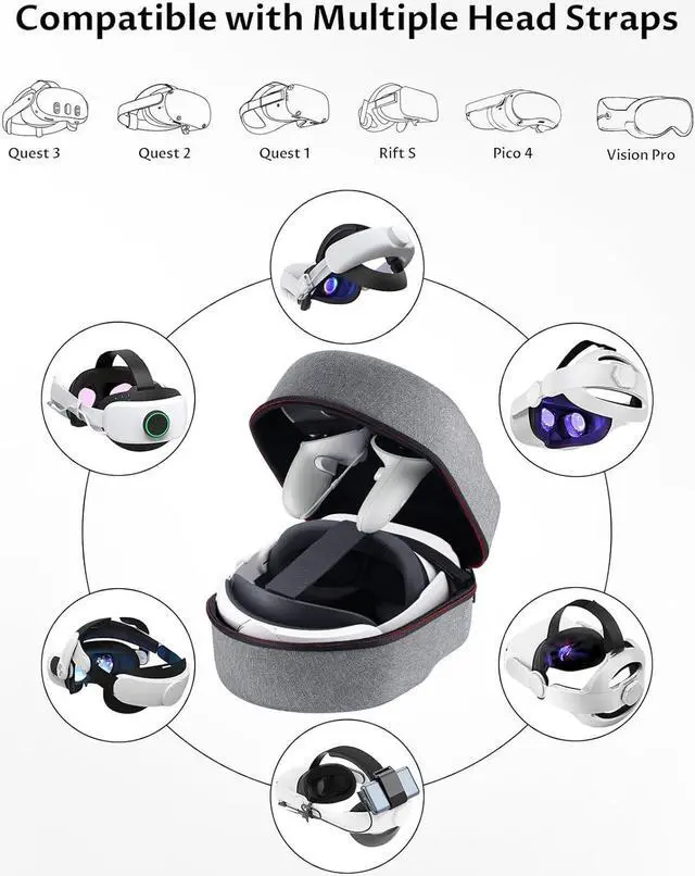 Alt view image 2 of 7 - BONAEVER Case for Meta Quest 3/Oculus Quest 2 Accessories/Vision Pro/Pico 4, Fit Elite Strap Battery Version/Kiwi Design/BOBOVR Head Strap, with Len Protector, Portable Hard Carrying Case