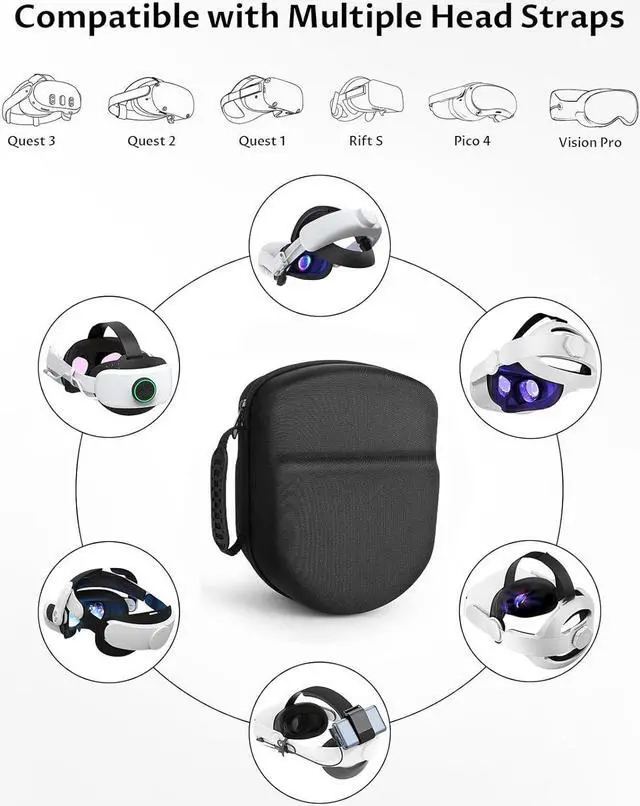 Alt view image 2 of 7 - BONAEVER Case for Meta Quest 3/Oculus Quest 2 Accessories/Vision Pro/Pico 4, Fit Elite Strap Battery Version/Kiwi Design/BOBOVR Head Strap, with Len Protector, Portable Hard Carrying Case Black