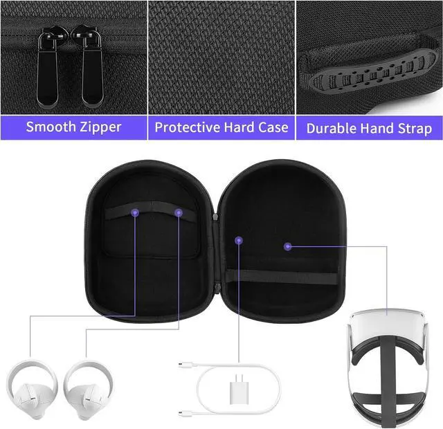 Alt view image 5 of 7 - BONAEVER Case for Meta Quest 3/Oculus Quest 2 Accessories/Vision Pro/Pico 4, Fit Elite Strap Battery Version/Kiwi Design/BOBOVR Head Strap, with Len Protector, Portable Hard Carrying Case Black