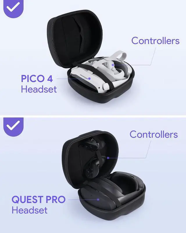 Alt view image 7 of 7 - BONAEVER Case for Meta Quest 3/Oculus Quest 2 Accessories/Vision Pro/Pico 4, Fit Elite Strap Battery Version/Kiwi Design/BOBOVR Head Strap, with Len Protector, Portable Hard Carrying Case Black