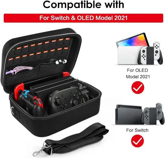 Alt view image 2 of 7 - Carrying Storage Case for Nintendo Switch/For Switch OLED Model (2021),Portable Travel All Protective Hard Messenger Bag Soft Lining 18Games for Switch Console Pro Controller Accessories Black