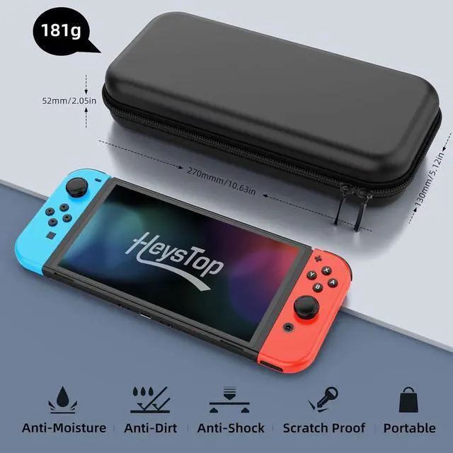 Alt view image 2 of 7 - BONAEVER Switch Case Compatible with Nintendo Switch, 9 in 1 Switch Accessories kit with Carrying Case, Dockable Protective Case, HD Screen Protector and 6pcs Thumb Grips Caps