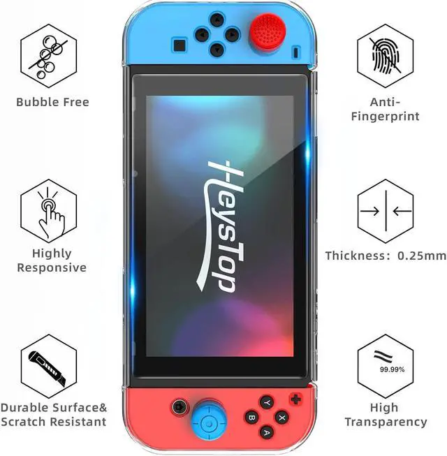 Alt view image 3 of 7 - BONAEVER Switch Case Compatible with Nintendo Switch, 9 in 1 Switch Accessories kit with Carrying Case, Dockable Protective Case, HD Screen Protector and 6pcs Thumb Grips Caps
