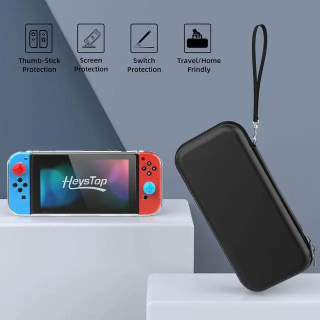 Alt view image 5 of 7 - BONAEVER Switch Case Compatible with Nintendo Switch, 9 in 1 Switch Accessories kit with Carrying Case, Dockable Protective Case, HD Screen Protector and 6pcs Thumb Grips Caps
