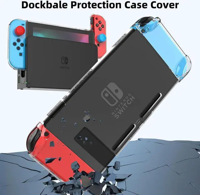 Alt view image 4 of 7 - BONAEVER Switch Case Compatible with Nintendo Switch, 9 in 1 Switch Accessories kit with Carrying Case, Dockable Protective Case, HD Screen Protector and 6pcs Thumb Grips Caps