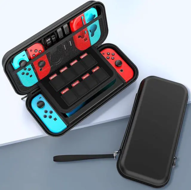 Alt view image 7 of 7 - BONAEVER Switch Case Compatible with Nintendo Switch, 9 in 1 Switch Accessories kit with Carrying Case, Dockable Protective Case, HD Screen Protector and 6pcs Thumb Grips Caps