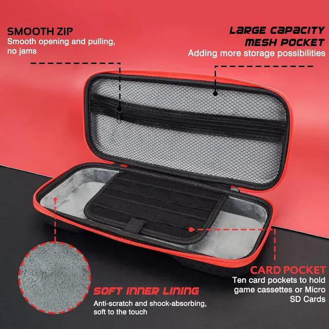 Alt view image 4 of 7 - BONAEVER Steam Deck Carrying Case Protective Accessories Storage Bag Portable with 10 Game Card Slots and Zipper Pouch Shockproof Waterproof EVA Hard Shell with Cute Little Pattern - Black