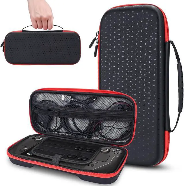Main image of BONAEVER Steam Deck Carrying Case Protective Accessories Storage Bag Portable with 10 Game Card Slots and Zipper Pouch Shockproof Waterproof EVA Hard Shell with Cute Little Pattern - Black