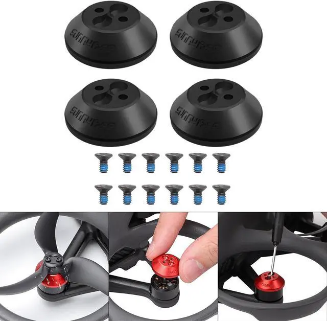 Alt view image 7 of 7 - BONAEVER 4 Pieces Motor Protection Cover Anti Collision Dustproof Waterproof Motor Cover Caps Metal Upgrade, for Drone Accessory, Black