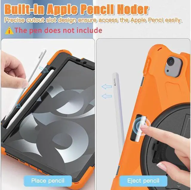 Alt view image 4 of 7 - BONAEVER Case for iPad Air 11 inch 2024 2025 M3 M2, iPad Air 5 Air 4 10.9 inch 2022 2020, iPad Pro 11 Inch 2022 2021 2020 2018 Shockproof Cover with Pencil Holder Stand and & Shoulder Strap Orange