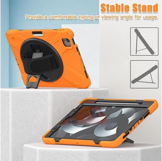 Alt view image 3 of 7 - BONAEVER Case for iPad Air 11 inch 2024 2025 M3 M2, iPad Air 5 Air 4 10.9 inch 2022 2020, iPad Pro 11 Inch 2022 2021 2020 2018 Shockproof Cover with Pencil Holder Stand and & Shoulder Strap Orange
