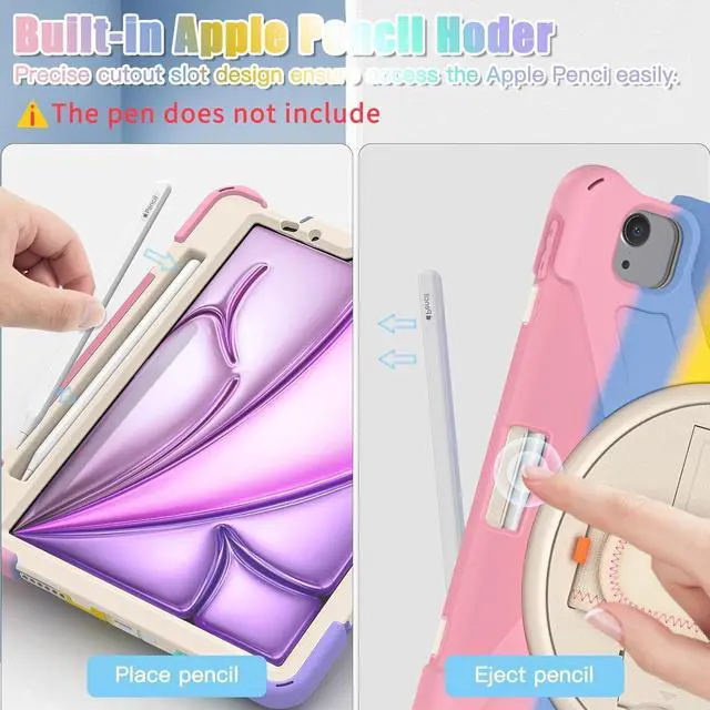 Alt view image 3 of 7 - For iPad Air 13 inch 2025 2024 M2, iPad Pro 12.9 inch 2022 2021 2020 2018 Shockproof Cover with Pen Holder Stand /Shoulder Strap For iPad Air 13" 2025 2024, iPad Pro 12.9 6th 5th 4th 3rd Gen