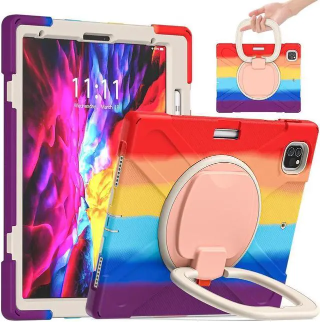 Main image of BONAEVER For iPad Air 13 inch 2025 M3 2024 M2, iPad Pro 12.9 inch 6th 5th 4th 3rd Gen 2022 2021 2020 2018 Shockproof Cover with Pencil Holder, Stand, Shoulder Strap Rainbow Red