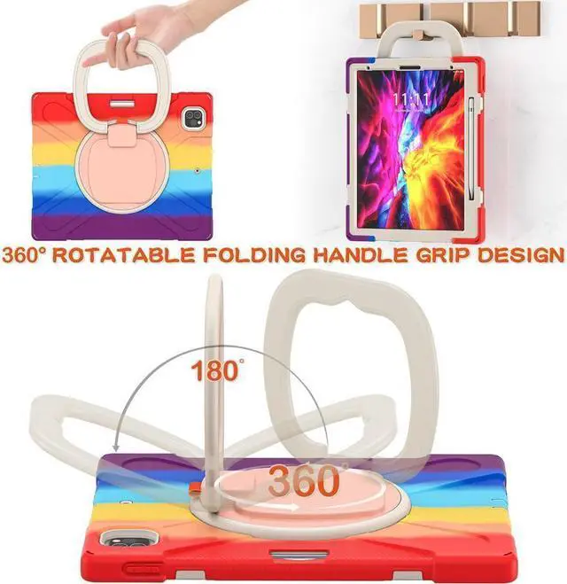 Alt view image 2 of 7 - BONAEVER For iPad Air 13 inch 2025 M3 2024 M2, iPad Pro 12.9 inch 6th 5th 4th 3rd Gen 2022 2021 2020 2018 Shockproof Cover with Pencil Holder, Stand, Shoulder Strap Rainbow Red