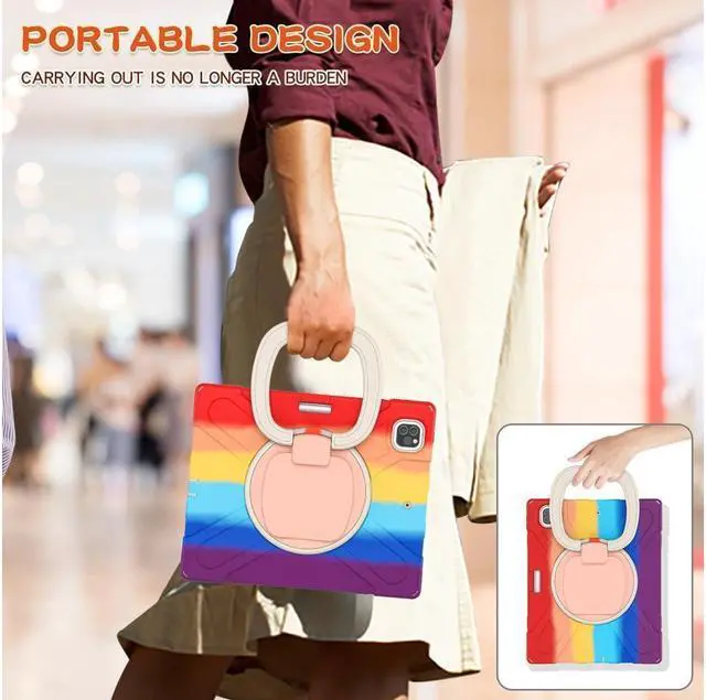 Alt view image 7 of 7 - BONAEVER For iPad Air 13 inch 2025 M3 2024 M2, iPad Pro 12.9 inch 6th 5th 4th 3rd Gen 2022 2021 2020 2018 Shockproof Cover with Pencil Holder, Stand, Shoulder Strap Rainbow Red