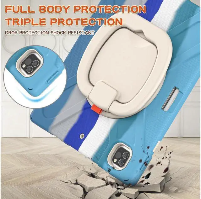 Alt view image 3 of 7 - BONAEVER For iPad Air 13 inch 2025 M3 2024 M2, iPad Pro 12.9 inch 6th 5th 4th 3rd Gen 2022 2021 2020 2018 Shockproof Cover with Pencil Holder, Stand, Shoulder Strap Blue/White