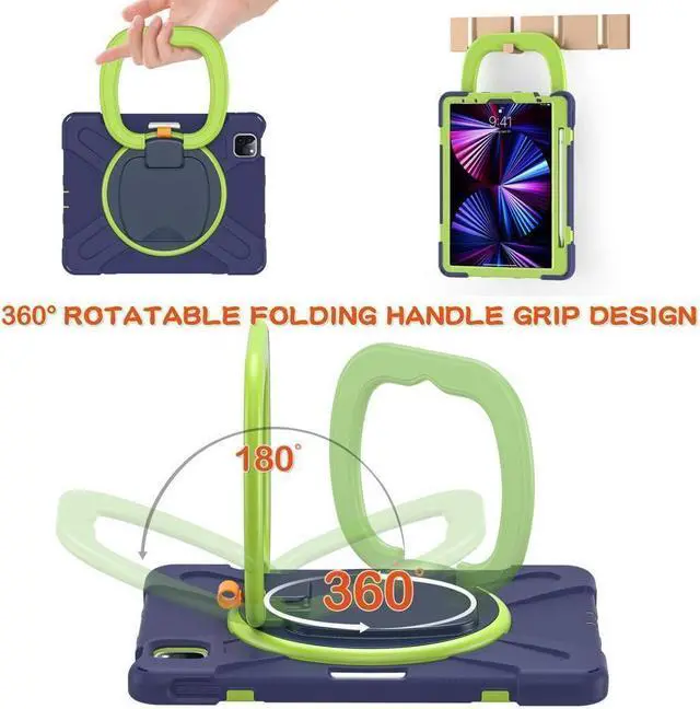 Alt view image 2 of 7 - BONAEVER Case for iPad Air 11 inch 2025 2024 M3 M2, iPad Air 5 Air 4 10.9 inch 2022 2020, iPad Pro 11 Inch 2022 2021 2020 2018 Shockproof Cover with Pencil Holder, Stand and Shoulder Strap Green
