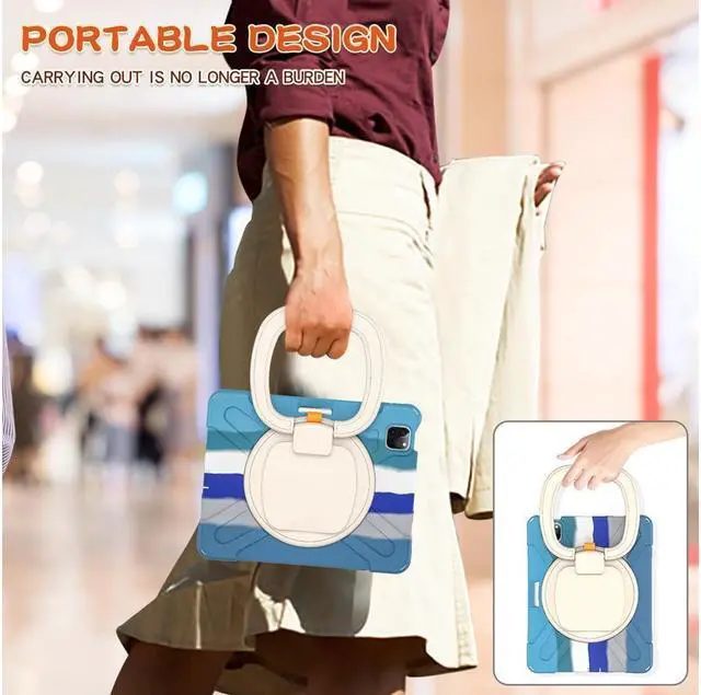 Alt view image 7 of 7 - BONAEVER Case for iPad Air 11 inch 2025 2024 M3 M2, iPad Air 5 Air 4 10.9 inch 2022 2020, iPad Pro 11 Inch 2022 2021 2020 2018 Shockproof Cover with Pencil Holder, Stand and Shoulder Strap Blue/White