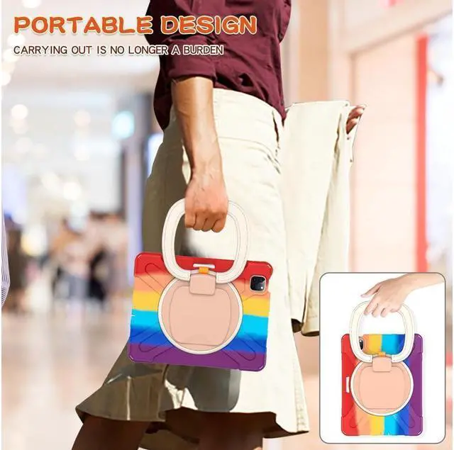 Alt view image 7 of 7 - BONAEVER Case for iPad Air 11 inch 2025 2024 M3 M2, iPad Air 5 Air 4 10.9 inch 2022 2020, iPad Pro 11 Inch 2022 2021 2020 2018 Shockproof Cover with Pencil Holder, Stand and Shoulder Strap Rainbow Red