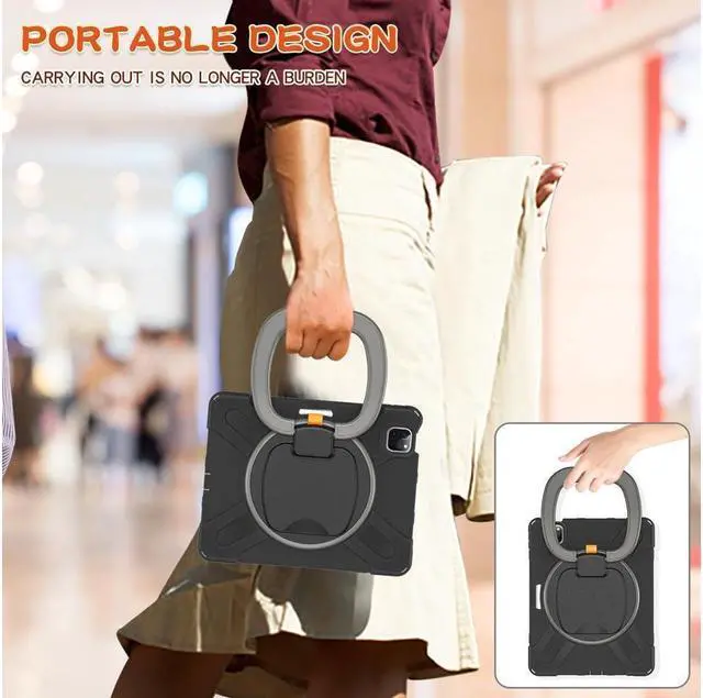 Alt view image 7 of 7 - BONAEVER Case for iPad Air 11 inch 2025 2024 M3 M2, iPad Air 5 Air 4 10.9 inch 2022 2020, iPad Pro 11 Inch 2022 2021 2020 2018 Shockproof Cover with Pencil Holder, Stand and Shoulder Strap Gray
