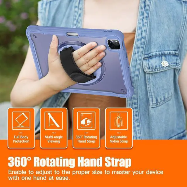 Alt view image 2 of 7 - BONAEVER Case for iPad Air 11 inch 2025 2024 M3 M2, iPad Air 5 Air 4 10.9 inch 2022 2020, iPad Pro 11 2022 2021 2020 2018 4th 3rd 2nd 1st Gen Shockproof Cover with Pencil Holder, Stand, Shoulder Strap