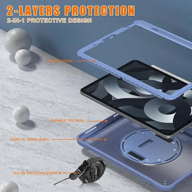 Alt view image 7 of 7 - BONAEVER Case for iPad Air 11 inch 2025 2024 M3 M2, iPad Air 5 Air 4 10.9 inch 2022 2020, iPad Pro 11 2022 2021 2020 2018 4th 3rd 2nd 1st Gen Shockproof Cover with Pencil Holder, Stand, Shoulder Strap