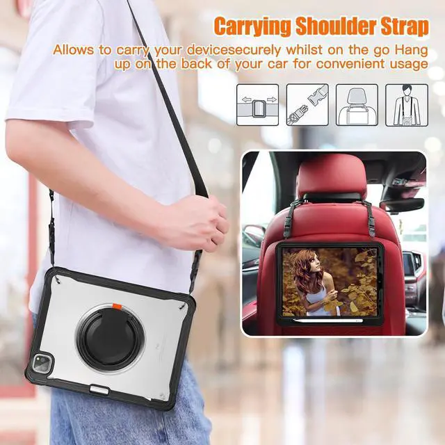 Alt view image 4 of 7 - BONAEVER Case for iPad Air 11 inch 7th Gen 6th Gen 2025 2024 M3 M2, iPad Air 5 Air 4 10.9 inch 2022 2020, iPad Pro 11 inch 4th 3rd 2nd 1st Gen Shockproof Cover with Pencil Holder Stand Shoulder Strap