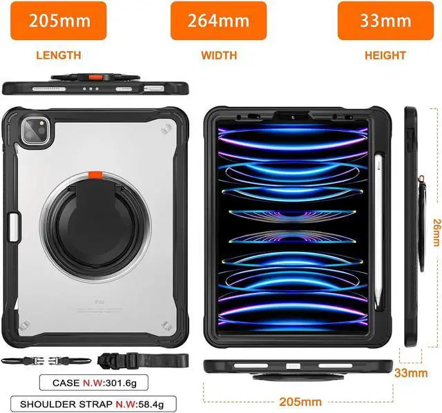 Alt view image 7 of 7 - BONAEVER Case for iPad Air 11 inch 7th Gen 6th Gen 2025 2024 M3 M2, iPad Air 5 Air 4 10.9 inch 2022 2020, iPad Pro 11 inch 4th 3rd 2nd 1st Gen Shockproof Cover with Pencil Holder Stand Shoulder Strap