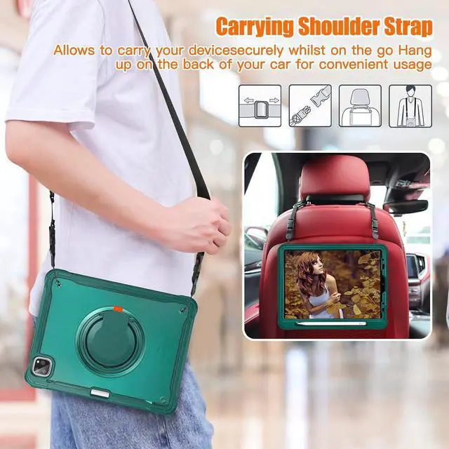 Alt view image 5 of 6 - BONAEVER Case for iPad Air 11 inch 7th Gen 6th Gen 2025 2024 M3 M2, iPad Air 5 Air 4 10.9 inch 2022 2020, iPad Pro 11 inch 4th 3rd 2nd 1st Gen Shockproof Cover with Pencil Holder Stand Shoulder Strap