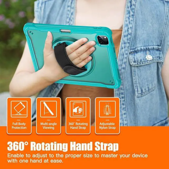 Alt view image 3 of 7 - BONAEVER For iPad Air 13 inch 2025 M3 2024 M2, iPad Pro 12.9 inch 6th 5th 4th 3rd Gen 2022 2021 2020 2018 Shockproof Cover with Pencil Holder, Rotatable Stand, Shoulder Strap Blue