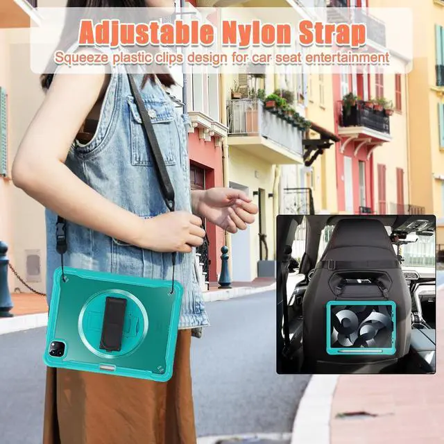 Alt view image 5 of 7 - BONAEVER For iPad Air 13 inch 2025 M3 2024 M2, iPad Pro 12.9 inch 6th 5th 4th 3rd Gen 2022 2021 2020 2018 Shockproof Cover with Pencil Holder, Rotatable Stand, Shoulder Strap Blue